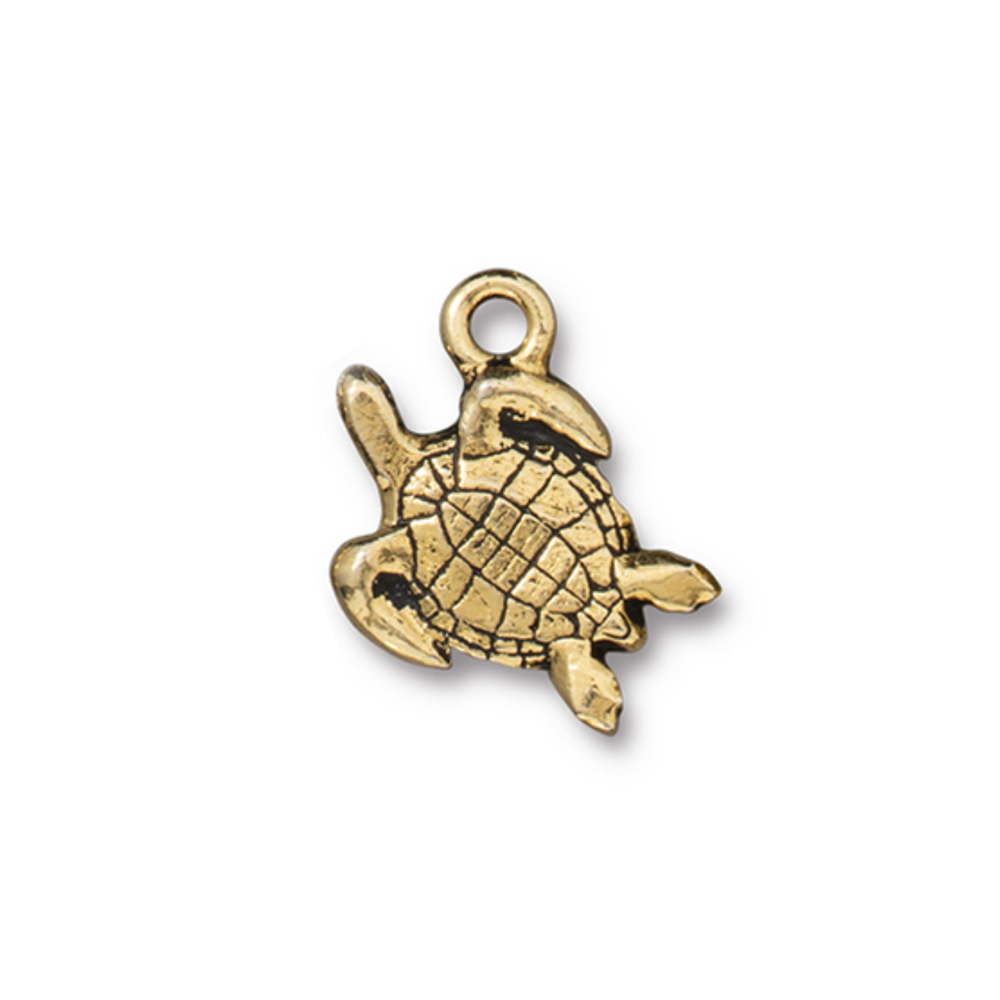 Charms & Solderable Accents Sea Turtle Charm, Gold Plated Pewter, 14mm